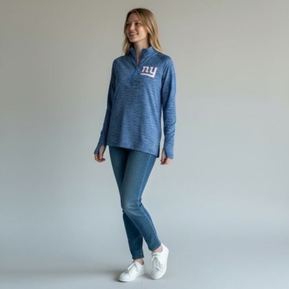 NFL Team Apparel NY Giants Women's Blue Marled Half Zip Lightweight Logo Top XL